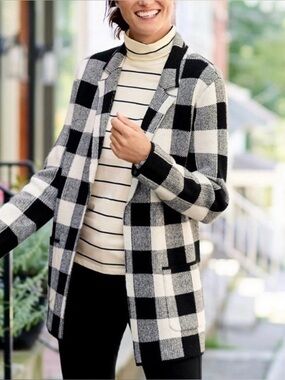 NWT Talbots Notch Collar Cardigan Sweater Size 2X Plus Size Checkered NEW Black